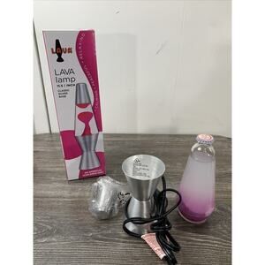 Lava the Original 11.5-Inch Silver Base Lamp with Pink Wax in Clear Liquid Retro
